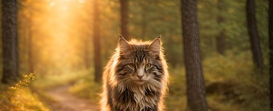 A Maine Coon cat sitting with fluffy fur